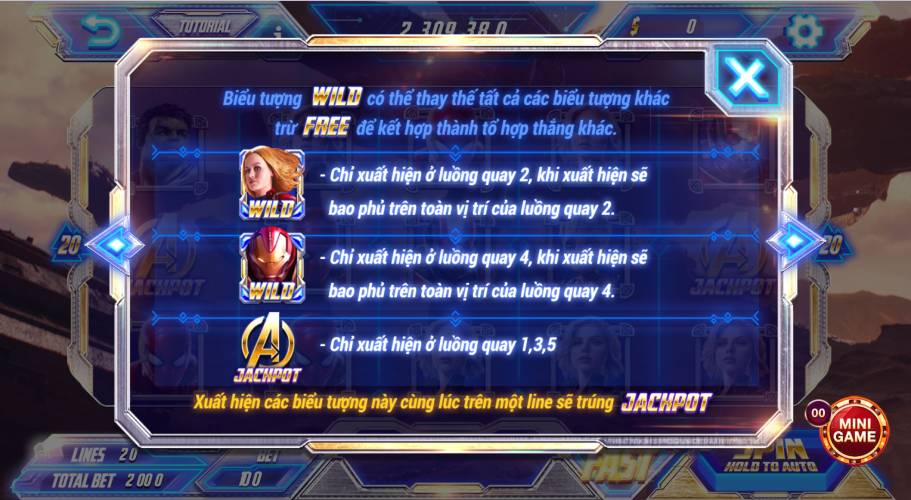 Bảng quy định biểu tượng trong game Avengers Sunwin